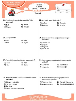 ilkokul 1. Sınıf Genel Tekrar Testleri 